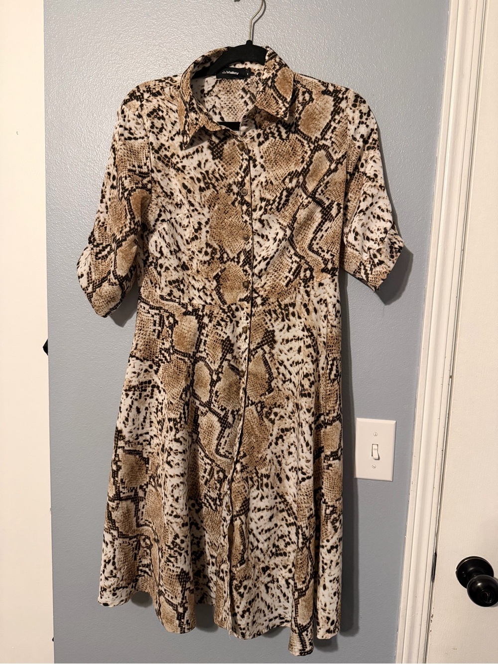 Snake Print Midi Shirt Dress - Brown/White